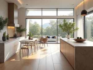 Thiết kế bếp liền sân vườn với cửa trượt Slim Panorama mở trượt toàn cảnh