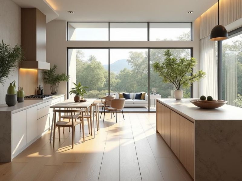 Thiết kế bếp liền sân vườn với cửa trượt Slim Panorama mở trượt toàn cảnh